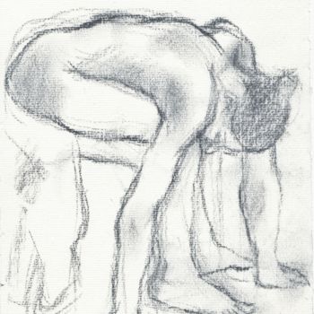 Drawing titled "Femme Nue Accroupie" by Amos Zelikson, Original Artwork, Charcoal