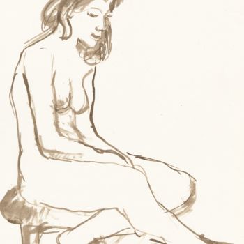 「Femme Nue Assise」というタイトルの描画 Amos Zeliksonによって, オリジナルのアートワーク, インク