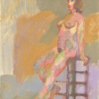 Drawing titled "Femme Nue Assise" by Amos Zelikson, Original Artwork, Pastel