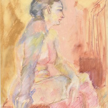 Disegno intitolato "Femme Nue Assise" da Amos Zelikson, Opera d'arte originale, Pastello
