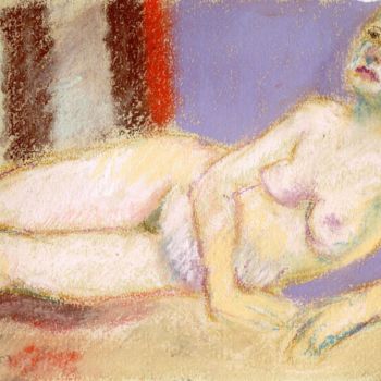 Dessin intitulée "Femme Nue Couchée,…" par Amos Zelikson, Œuvre d'art originale, Pastel