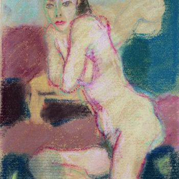 "Femme Nue Adossée" başlıklı Resim Amos Zelikson tarafından, Orijinal sanat, Pastel