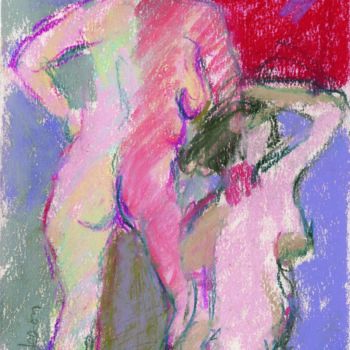 Drawing titled "Femmes Nues de Dos" by Amos Zelikson, Original Artwork, Pastel