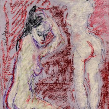 Drawing titled "Deux Femmes Nues" by Amos Zelikson, Original Artwork, Pastel