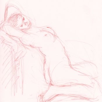 Drawing titled "Femme Nue Adossée" by Amos Zelikson, Original Artwork, Pencil