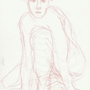 Dessin intitulée "Femme Nue Accroupie" par Amos Zelikson, Œuvre d'art originale, Crayon