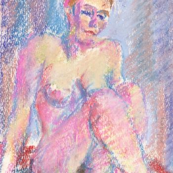 Drawing titled "Femme Nue Assise" by Amos Zelikson, Original Artwork, Pastel