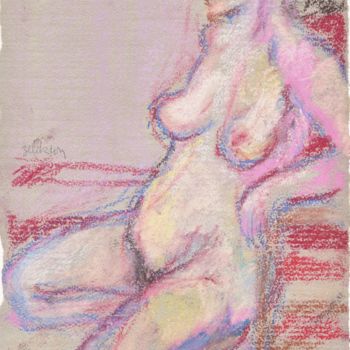 Dessin intitulée "Femme Nue Adossée" par Amos Zelikson, Œuvre d'art originale, Pastel