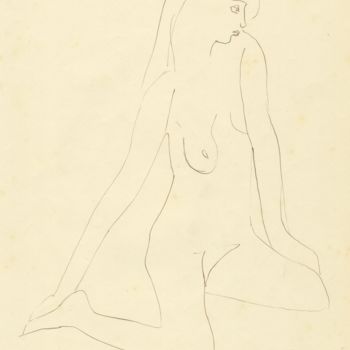 Dibujo titulada "Femme Nue Assise" por Amos Zelikson, Obra de arte original, Tinta