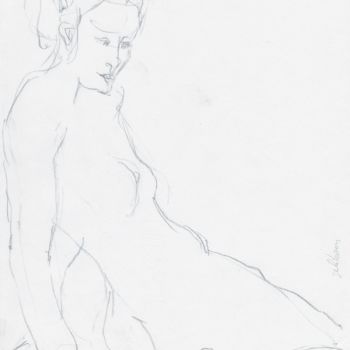 Dessin intitulée "Femme Nue Assise" par Amos Zelikson, Œuvre d'art originale, Crayon