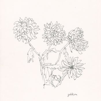 Dibujo titulada "E22 Chrysantèmes" por Amos Zelikson, Obra de arte original, Tinta