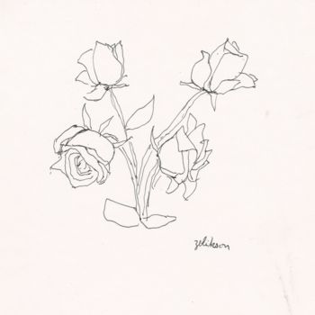 Drawing titled "E24 Roses" by Amos Zelikson, Original Artwork, Ink