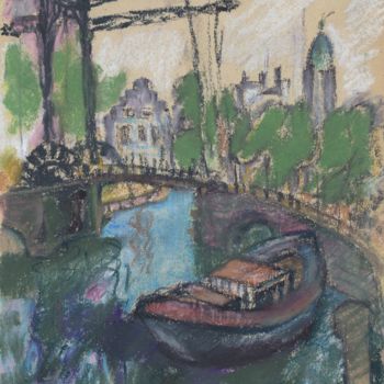 Drawing titled "P24 Péniche (Amster…" by Amos Zelikson, Original Artwork, Pastel