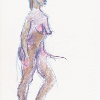 Dessin intitulée "C01 Femme Nue Debout" par Amos Zelikson, Œuvre d'art originale, Crayon