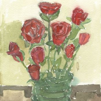 Painting titled "A26 Roses" by Amos Zelikson, Original Artwork, Watercolor