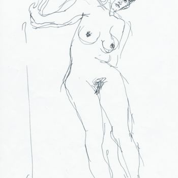 Zeichnungen mit dem Titel "E27 Femme Nue Adoss…" von Amos Zelikson, Original-Kunstwerk, Tinte