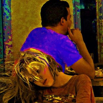 Digital Arts titled "Girl and Blue" by Shmuel Ben Hagai, Original Artwork, Digital Painting