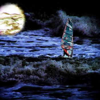 Digital Arts titled "Night Surfer" by Shmuel Ben Hagai, Original Artwork