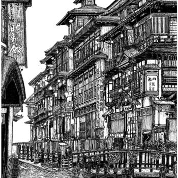 Dibujo titulada "Ginzan Onsen, Yamag…" por Shorove, Obra de arte original, Tinta