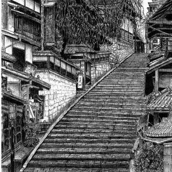 Dessin intitulée "Higashiyama distric…" par Shorove, Œuvre d'art originale, Stylo à bille