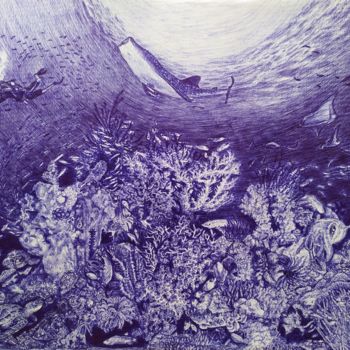 Drawing titled "Beneath the Surface" by Shorove, Original Artwork, Ballpoint pen