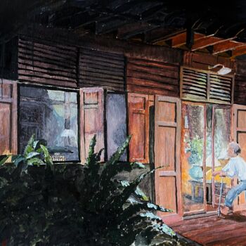 Painting titled "A mosquito night in…" by Shoujie Sun, Original Artwork, Watercolor