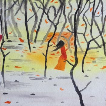 Painting titled "Autumn" by Shreya Sham, Original Artwork, Watercolor