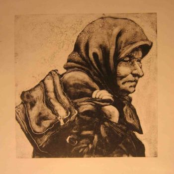 Printmaking titled "oldwoman" by Yury Shtapakov, Original Artwork