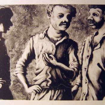 Printmaking titled "three workers" by Yury Shtapakov, Original Artwork