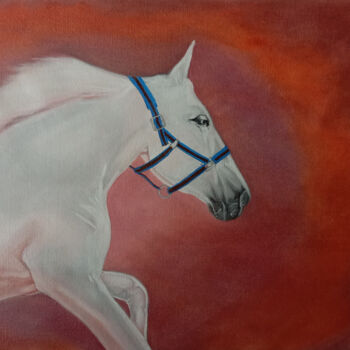 Painting titled "White Running Horse…" by Shubham Nirala, Original Artwork, Oil