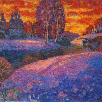 Malerei mit dem Titel "Sunset by the river…" von Shubnikov, Original-Kunstwerk, Öl