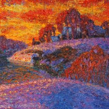 Картина под названием "Sunset by the river…" - Shubnikov, Подлинное произведение искусства