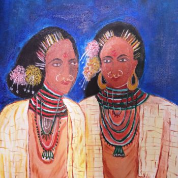 Malerei mit dem Titel "Tribal Women" von Shuchita Srivastava, Original-Kunstwerk, Öl
