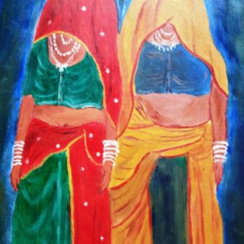 Peinture intitulée "Rajasthani women" par Shuchita Srivastava, Œuvre d'art originale, Huile