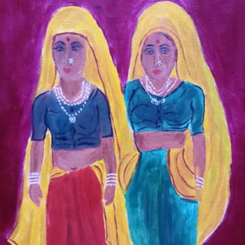 Peinture intitulée "Village Women" par Shuchita Srivastava, Œuvre d'art originale, Huile
