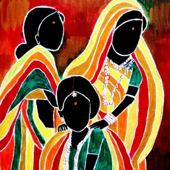 Painting titled "Santhali women" by Shuchita Srivastava, Original Artwork, Acrylic