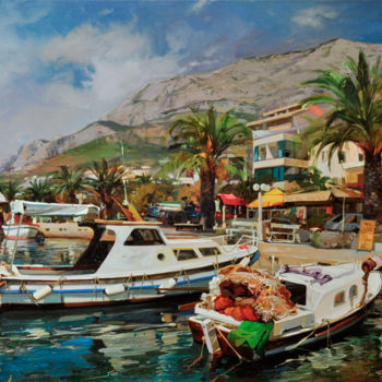 Peinture intitulée "At a mooring" par Andrii Shumskyi, Œuvre d'art originale, Huile