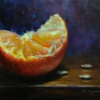 Painting titled "Tangerine and seed" by Vladislav Shurganov, Original Artwork, Oil Mounted on Cardboard