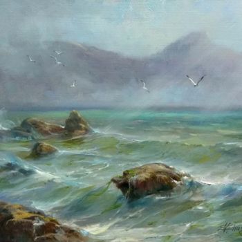 Malarstwo zatytułowany „Rough sea” autorstwa Vladislav Shurganov, Oryginalna praca, Olej