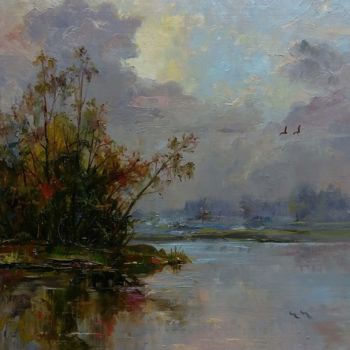 Painting titled "Evening silence" by Vladislav Shurganov, Original Artwork, Oil