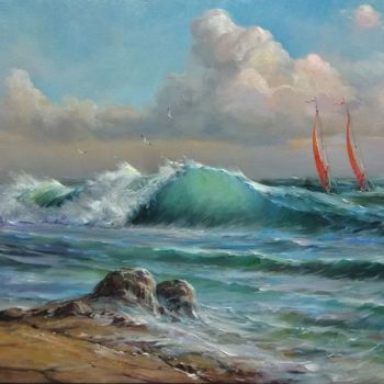 Peinture intitulée ""Stormy Sea"" par Vladislav Shurganov, Œuvre d'art originale, Huile