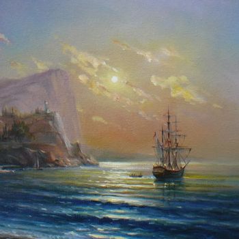 Painting titled "MOONLIT NIGHT ON TH…" by Vladislav Shurganov, Original Artwork, Oil