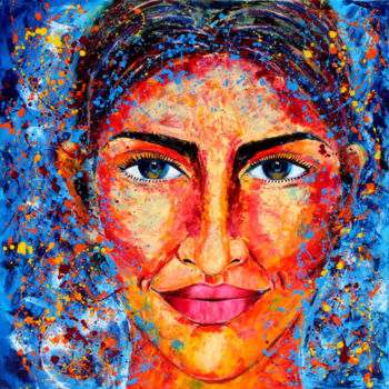 Malerei mit dem Titel "The Enigmatic Smile" von Shveta Saxena, Original-Kunstwerk, Acryl