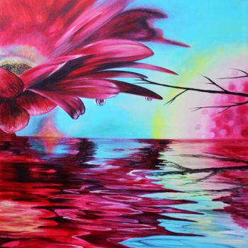 Malerei mit dem Titel "Crimson Lake" von Shveta Saxena, Original-Kunstwerk, Acryl