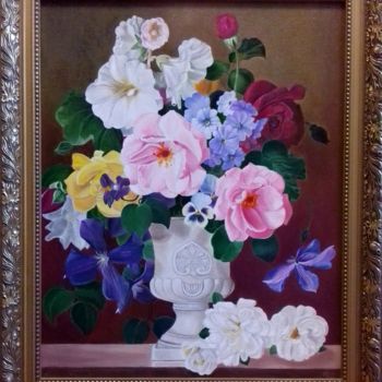 Painting titled "Flowers in a vase" by Tetiana Shvets, Original Artwork, Oil