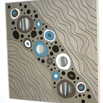 Painting titled "EBBULITIONS bleu/ta…" by Max Rubio, Original Artwork, Stained glass painting Mounted on Wood Panel