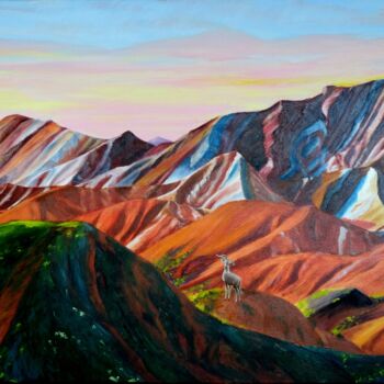 Schilderij getiteld "The Flaming Mountain" door Sy Chan, Origineel Kunstwerk, Olie