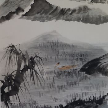 Drawing titled "fishing solo.jpg" by Sy Chan, Original Artwork, Ink