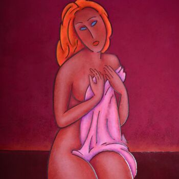 Картина под названием "Homage to Modigliani" - Sibilla Bjarnason, Подлинное произведение искусства, Акрил Установлен на плек…