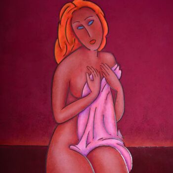 Painting titled "Homage to Modigliani" by Sibilla Bjarnason, Original Artwork, Acrylic Mounted on Plexiglass